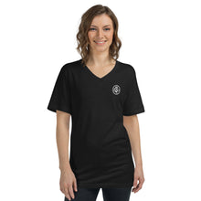 Load image into Gallery viewer, MultiLingual Logo — Unisex Short Sleeve V-Neck T-Shirt BLACK