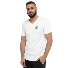 Load image into Gallery viewer, MultiLingual Logo — Unisex Short Sleeve V-Neck T-Shirt WHITE