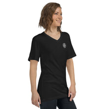 Load image into Gallery viewer, MultiLingual Logo — Unisex Short Sleeve V-Neck T-Shirt BLACK
