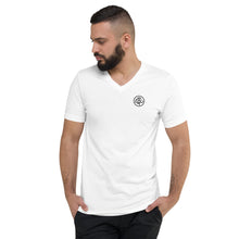 Load image into Gallery viewer, MultiLingual Logo — Unisex Short Sleeve V-Neck T-Shirt WHITE
