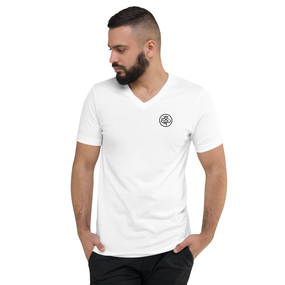 MultiLingual Logo — Unisex Short Sleeve V-Neck T-Shirt WHITE