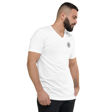Load image into Gallery viewer, MultiLingual Logo — Unisex Short Sleeve V-Neck T-Shirt WHITE
